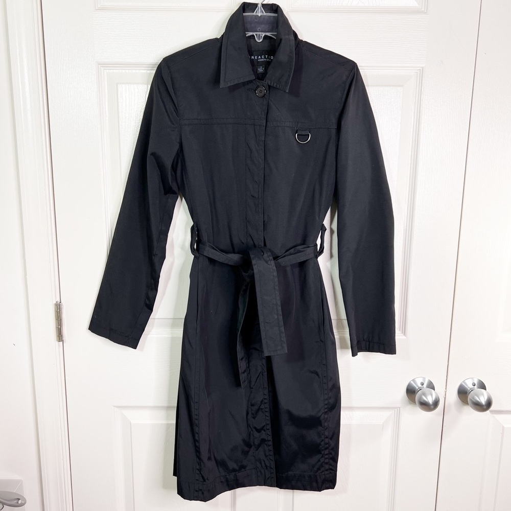 Kenneth Cole Reaction Tie Waist Trench Coat in Black Size S